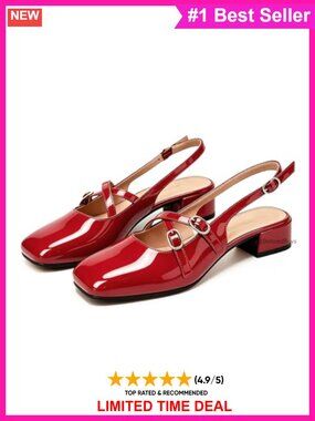 Mary Jane Slingback Pumps Square Toe Cross Strap Block Heel